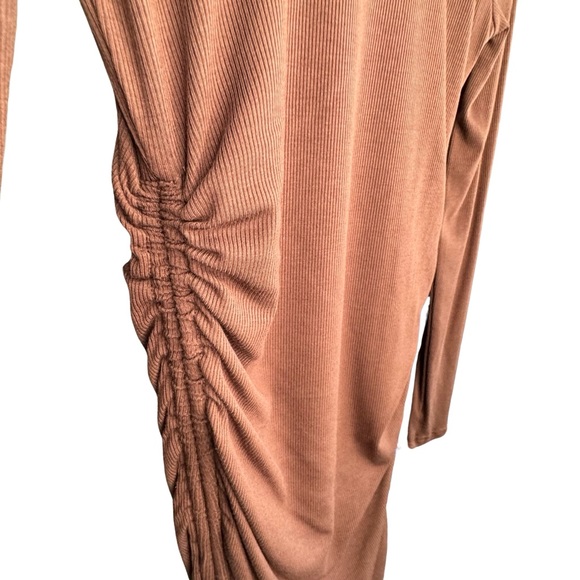(NWOT)MiiVoo Sexy Ruched Long Sleeve Drawstring Mini Bodycon Dress Size S Coffee - Picture 7 of 7